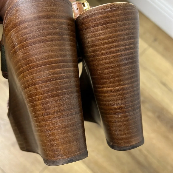 Tory Burch Olive Canvas & Brown Leather Wedge Sandals 7M - Picture 7 of 9